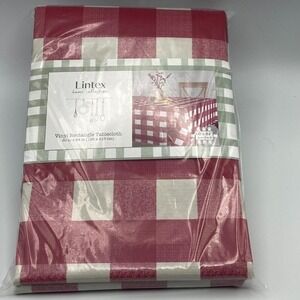 Lintex Home Farmhouse Check Vinyl Tablecloth 60x84 Rectangle Flannel Back BBQ